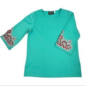 Bob Mackie Wearble Art Turquoise Tunic with Embroidered Stone Detail Size Small